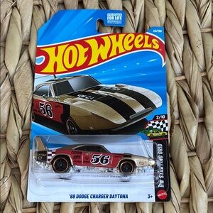 1969 Gold Dodge Charger Daytona Hot Wheels Race Car 56 HotWheels New